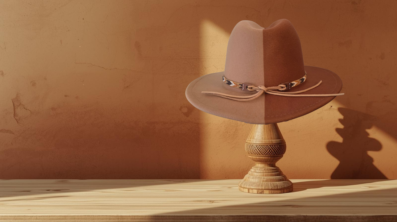 Handcrafted brown, ivory, and tan beaded hat band with a subtle southwestern desert-inspired pattern
